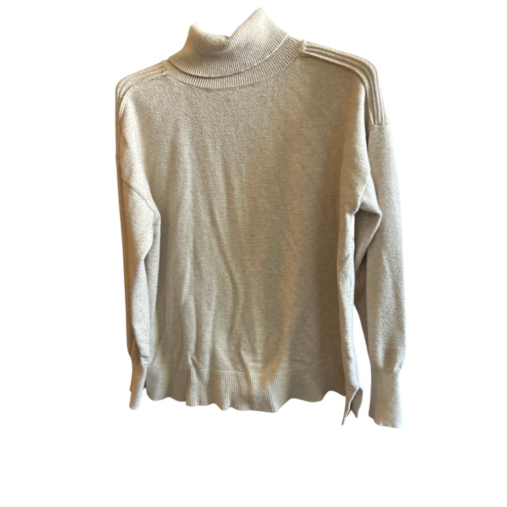 EVERVE Beige Knit Turtleneck Sweater XL Ribbed‎ Detail Side Slits Cozy